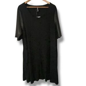 NWT Agnes and Dora Black Faux Leather Sleeves Swing Dress Whimsigoth XXXL Plus